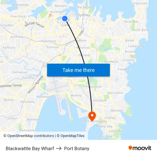 Blackwattle Bay Wharf to Port Botany map
