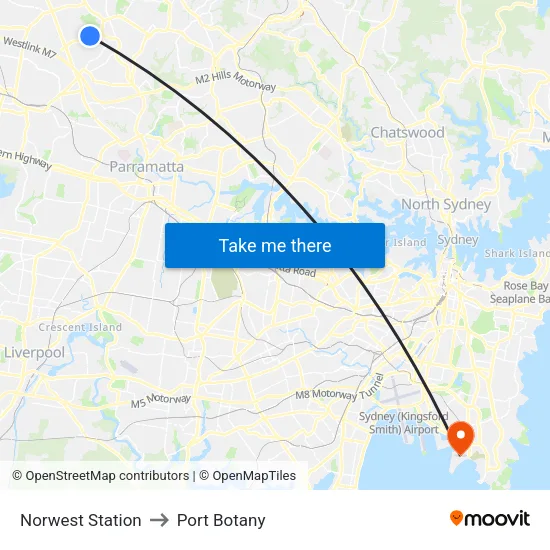 Norwest Station to Port Botany map