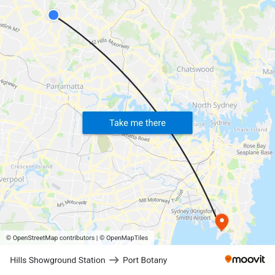 Hills Showground Station to Port Botany map