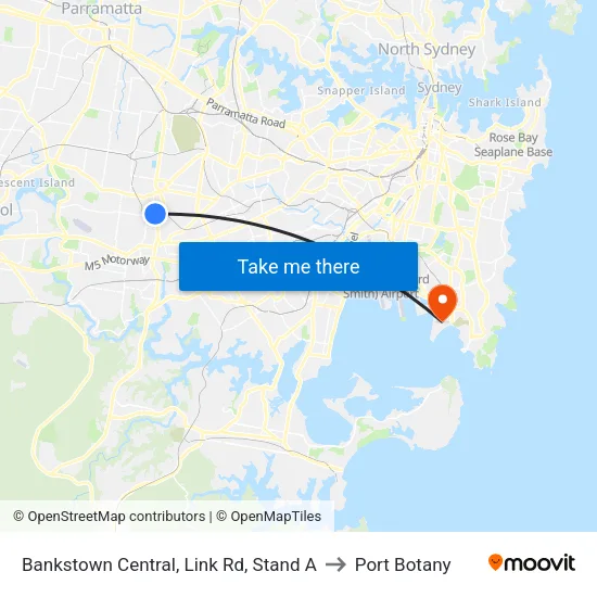 Bankstown Central, Link Rd, Stand A to Port Botany map