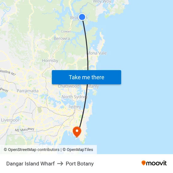 Dangar Island Wharf to Port Botany map