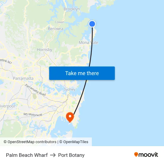 Palm Beach Wharf to Port Botany map