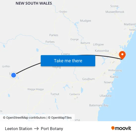 Leeton Station to Port Botany map