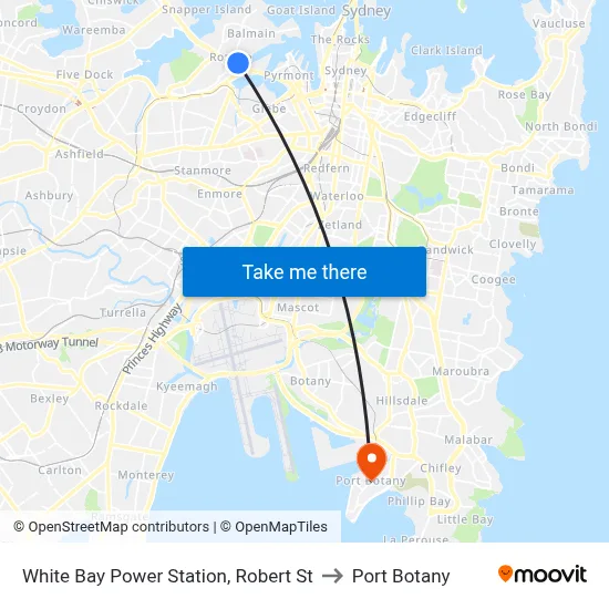 White Bay Power Station, Robert St to Port Botany map