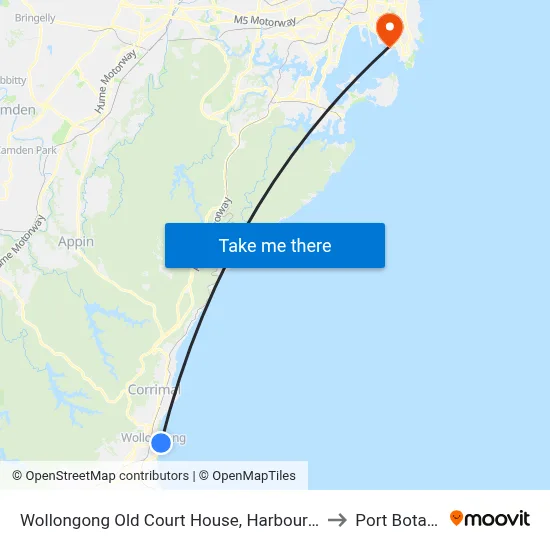 Wollongong Old Court House, Harbour St to Port Botany map