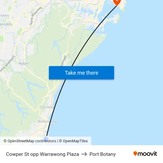 Cowper St opp Warrawong Plaza to Port Botany map