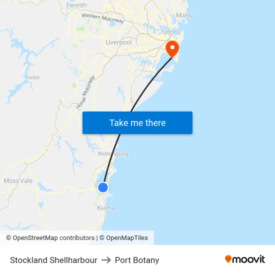 Stockland Shellharbour to Port Botany map