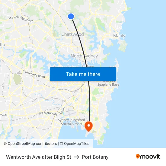 Wentworth Ave after Bligh St to Port Botany map