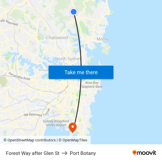 Forest Way after Glen St to Port Botany map