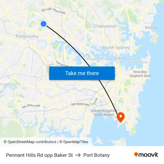 Pennant Hills Rd opp Baker St to Port Botany map