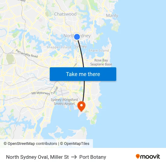 North Sydney Oval, Miller St to Port Botany map