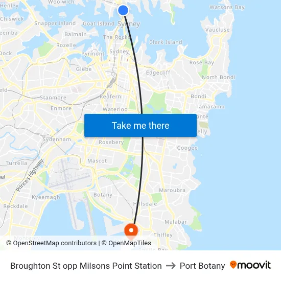Broughton St opp Milsons Point Station to Port Botany map