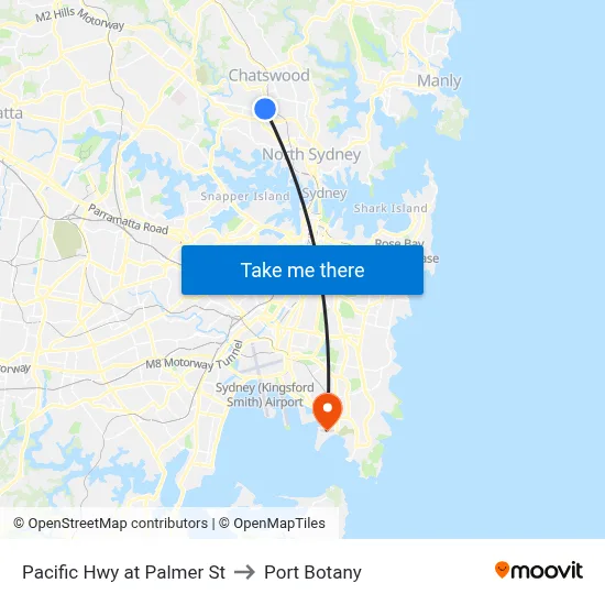Pacific Hwy at Palmer St to Port Botany map