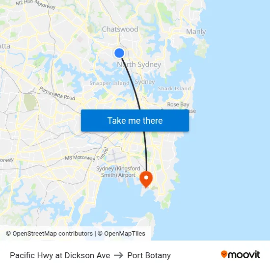 Pacific Hwy at Dickson Ave to Port Botany map
