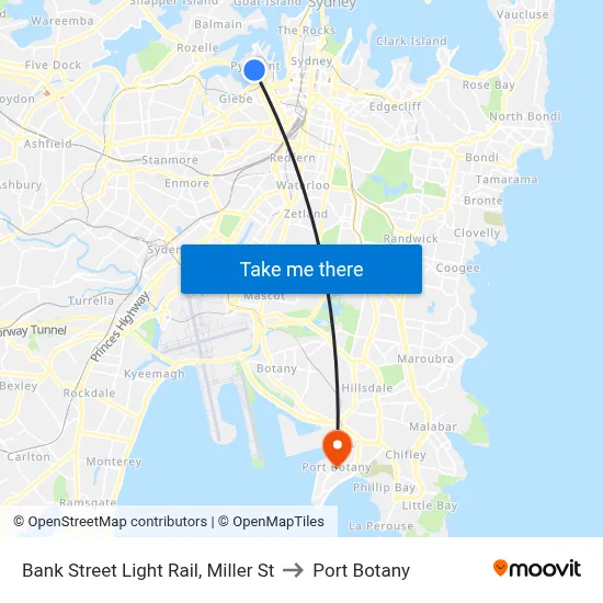 Bank Street Light Rail, Miller St to Port Botany map