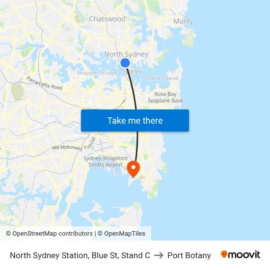 North Sydney Station, Blue St, Stand C to Port Botany map