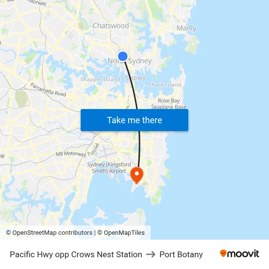 Pacific Hwy opp Crows Nest Station to Port Botany map