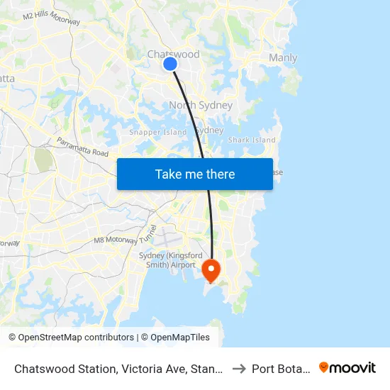 Chatswood Station, Victoria Ave, Stand E to Port Botany map