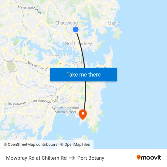 Mowbray Rd at Chiltern Rd to Port Botany map