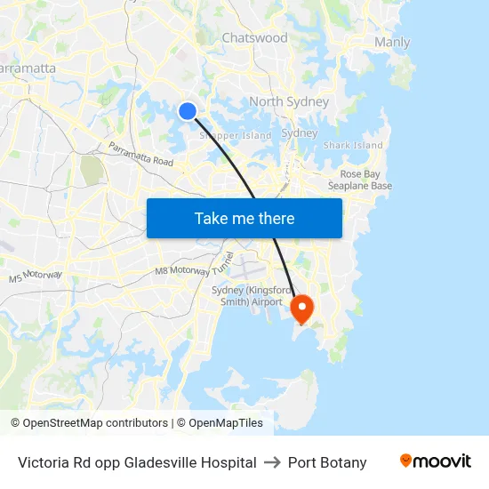 Victoria Rd opp Gladesville Hospital to Port Botany map