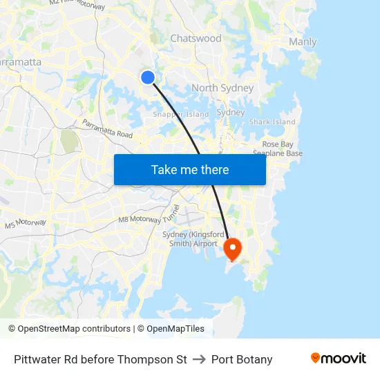 Pittwater Rd before Thompson St to Port Botany map