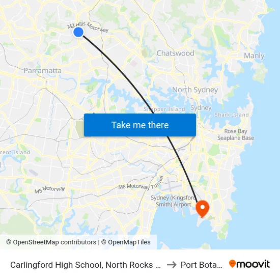 Carlingford High School, North Rocks Rd to Port Botany map