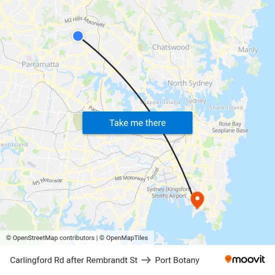 Carlingford Rd after Rembrandt St to Port Botany map