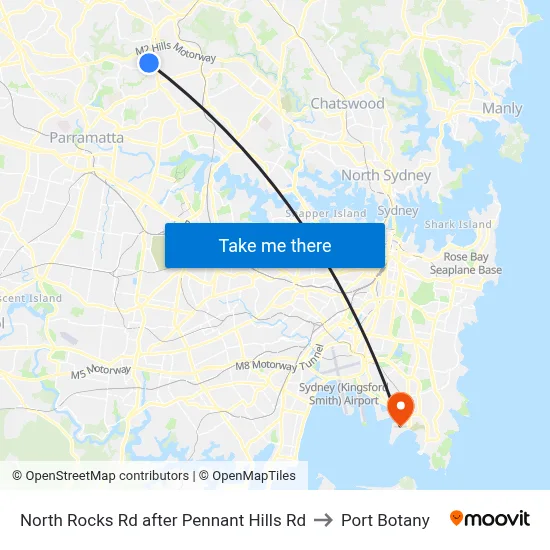 North Rocks Rd after Pennant Hills Rd to Port Botany map