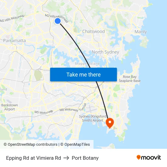 Epping Rd at Vimiera Rd to Port Botany map