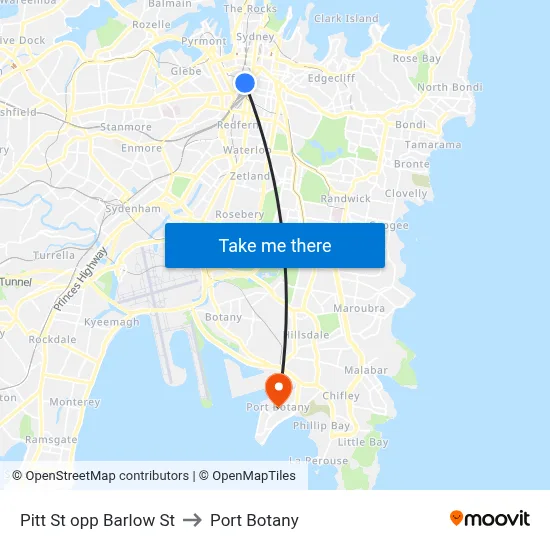 Pitt St opp Barlow St to Port Botany map
