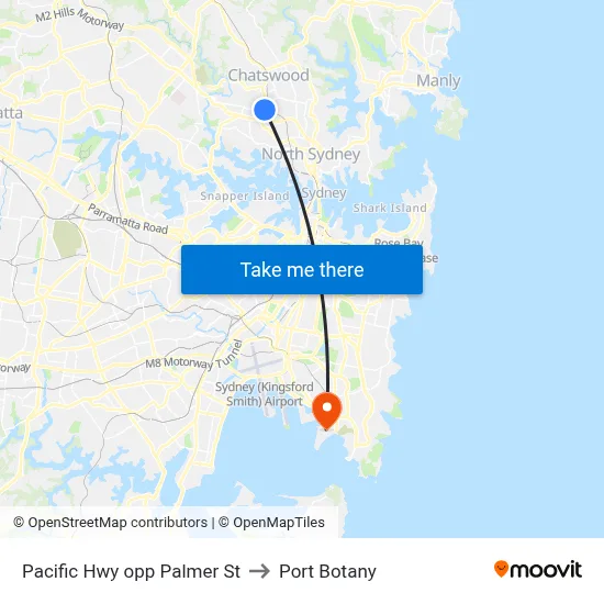 Pacific Hwy opp Palmer St to Port Botany map