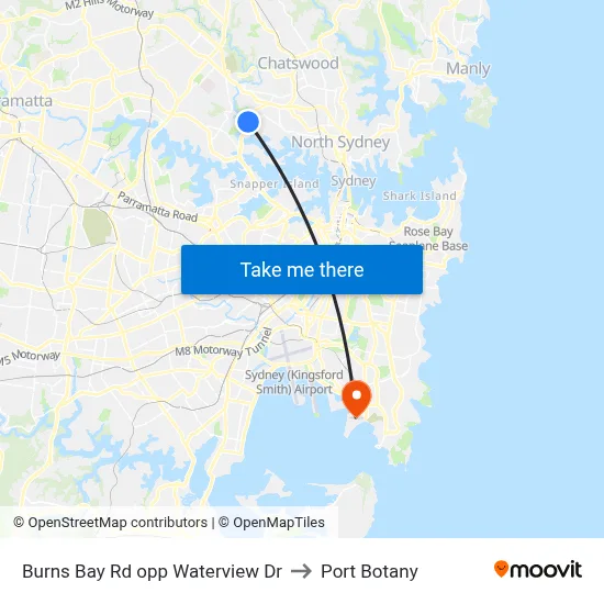 Burns Bay Rd opp Waterview Dr to Port Botany map