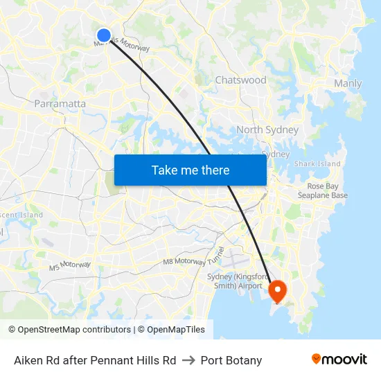 Aiken Rd after Pennant Hills Rd to Port Botany map