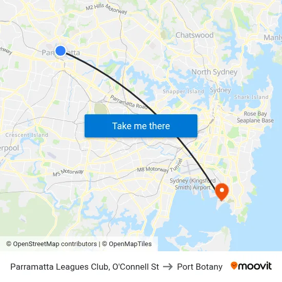 Parramatta Leagues Club, O'Connell St to Port Botany map