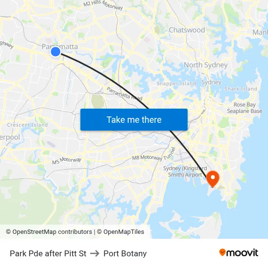 Park Pde after Pitt St to Port Botany map