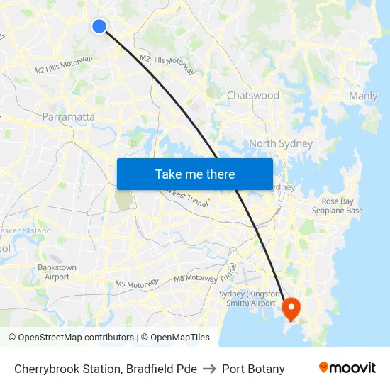 Cherrybrook Station, Bradfield Pde to Port Botany map