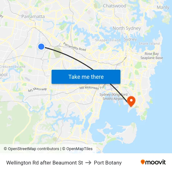 Wellington Rd after Beaumont St to Port Botany map