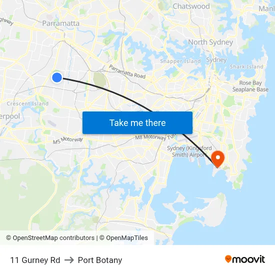 11 Gurney Rd to Port Botany map