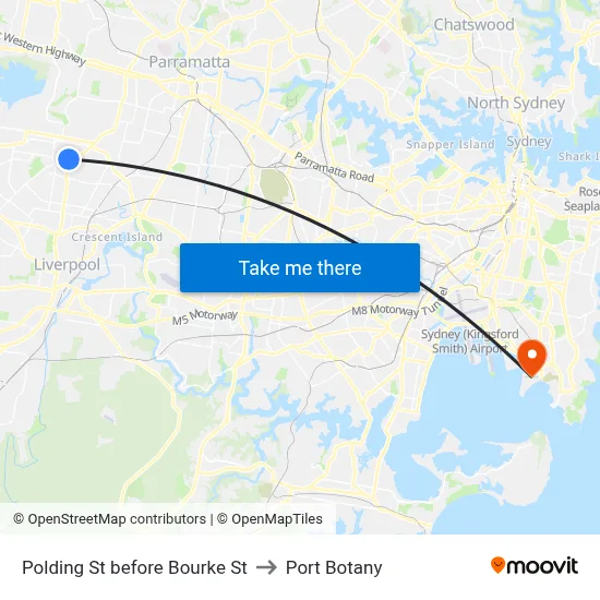Polding St before Bourke St to Port Botany map