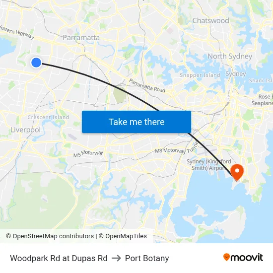 Woodpark Rd at Dupas Rd to Port Botany map
