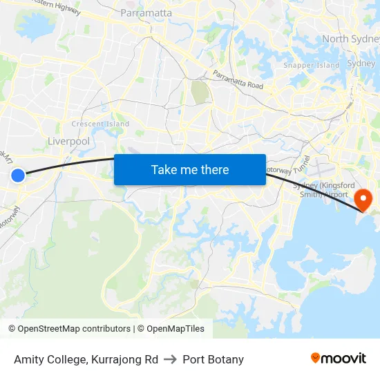 Amity College, Kurrajong Rd to Port Botany map