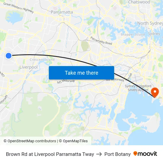 Brown Rd at Liverpool Parramatta Tway to Port Botany map