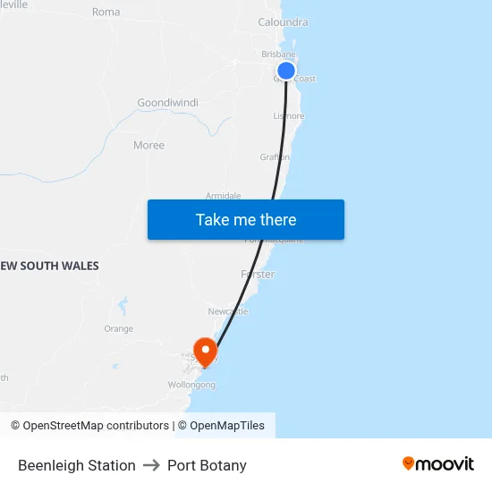 Beenleigh Station to Port Botany map
