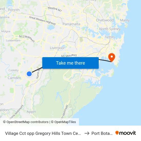 Village Cct opp Gregory Hills Town Centre to Port Botany map