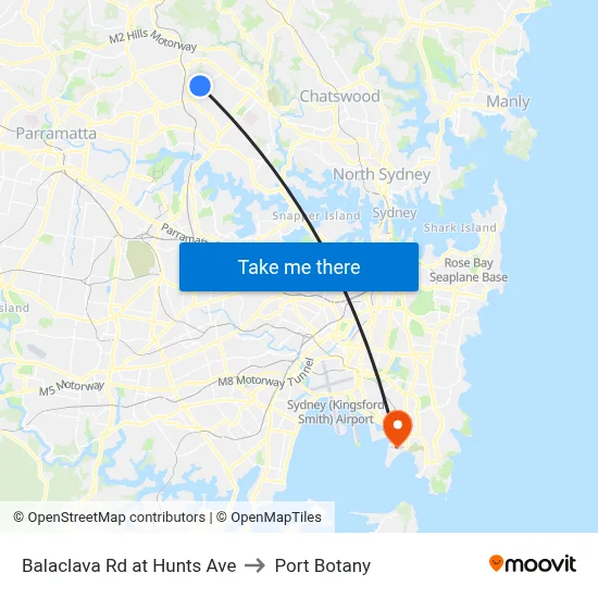 Balaclava Rd at Hunts Ave to Port Botany map