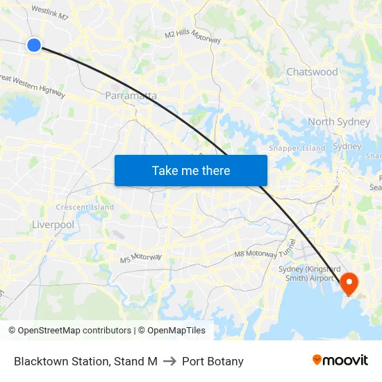 Blacktown Station, Stand M to Port Botany map
