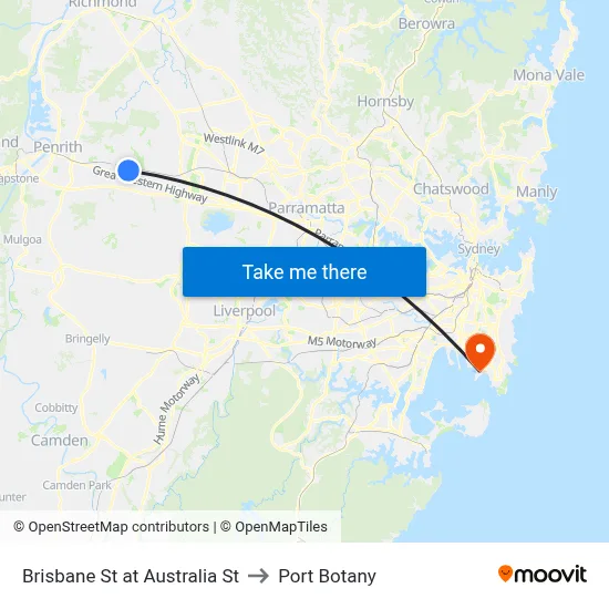 Brisbane St at Australia St to Port Botany map