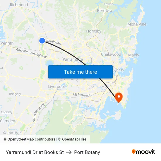 Yarramundi Dr at Books St to Port Botany map