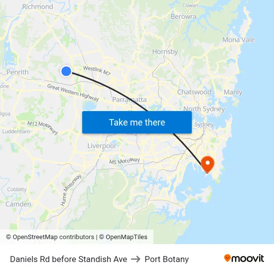Daniels Rd before Standish Ave to Port Botany map