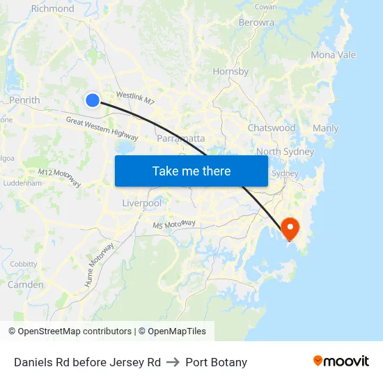 Daniels Rd before Jersey Rd to Port Botany map